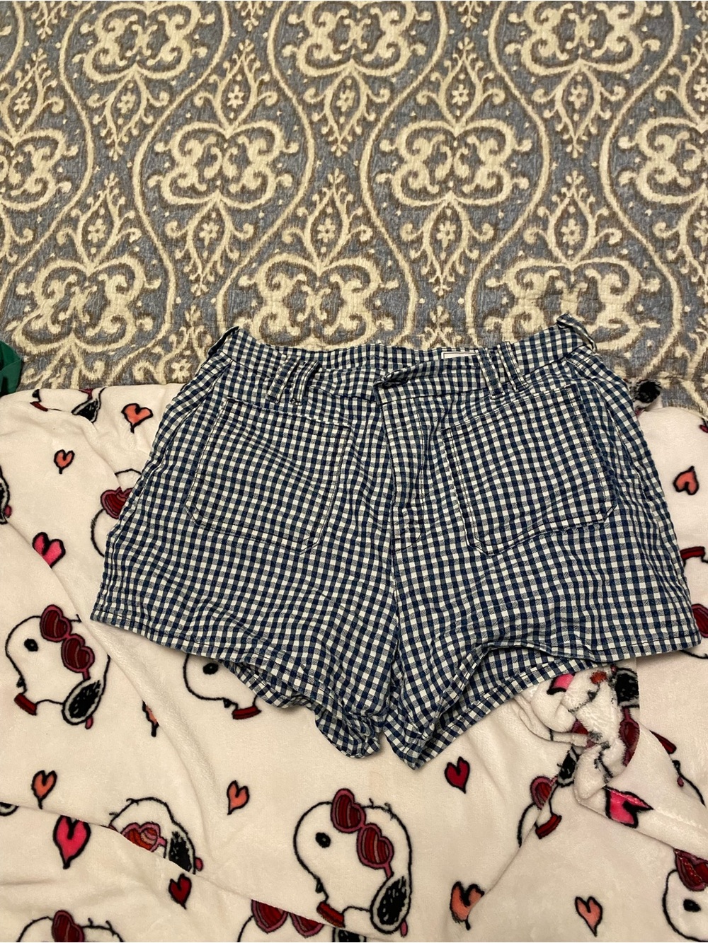 GAP Navy and White Gingham High-Waist Shorts